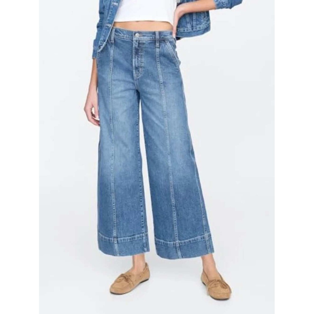 Gap Womens High Rise Wide Leg Crop Jeans 16/33 Blue Seamed Denim Pants